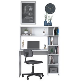Hanah Home HA104 - 2063 Mesa de Estudio Escandinava Blanca con Estantes 113x141x40 cm